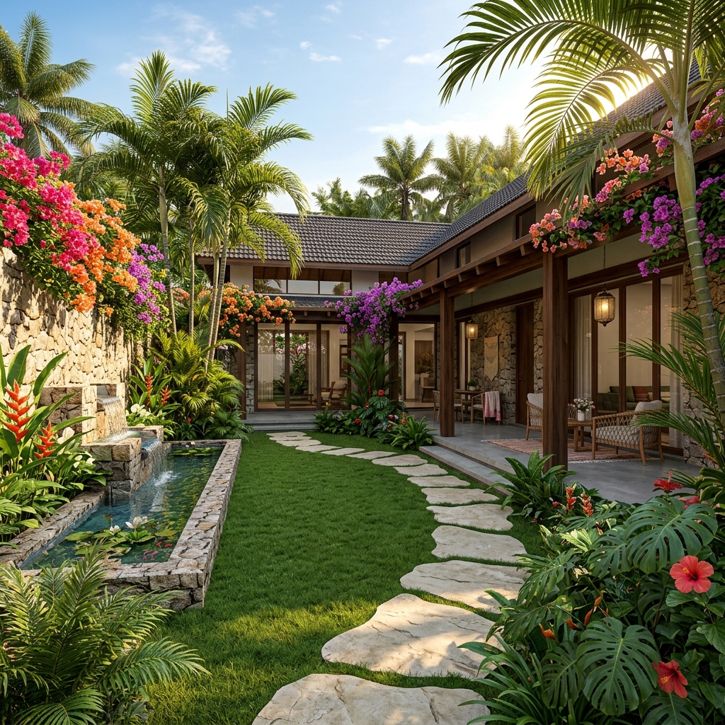 Lush green garden landscape design concept